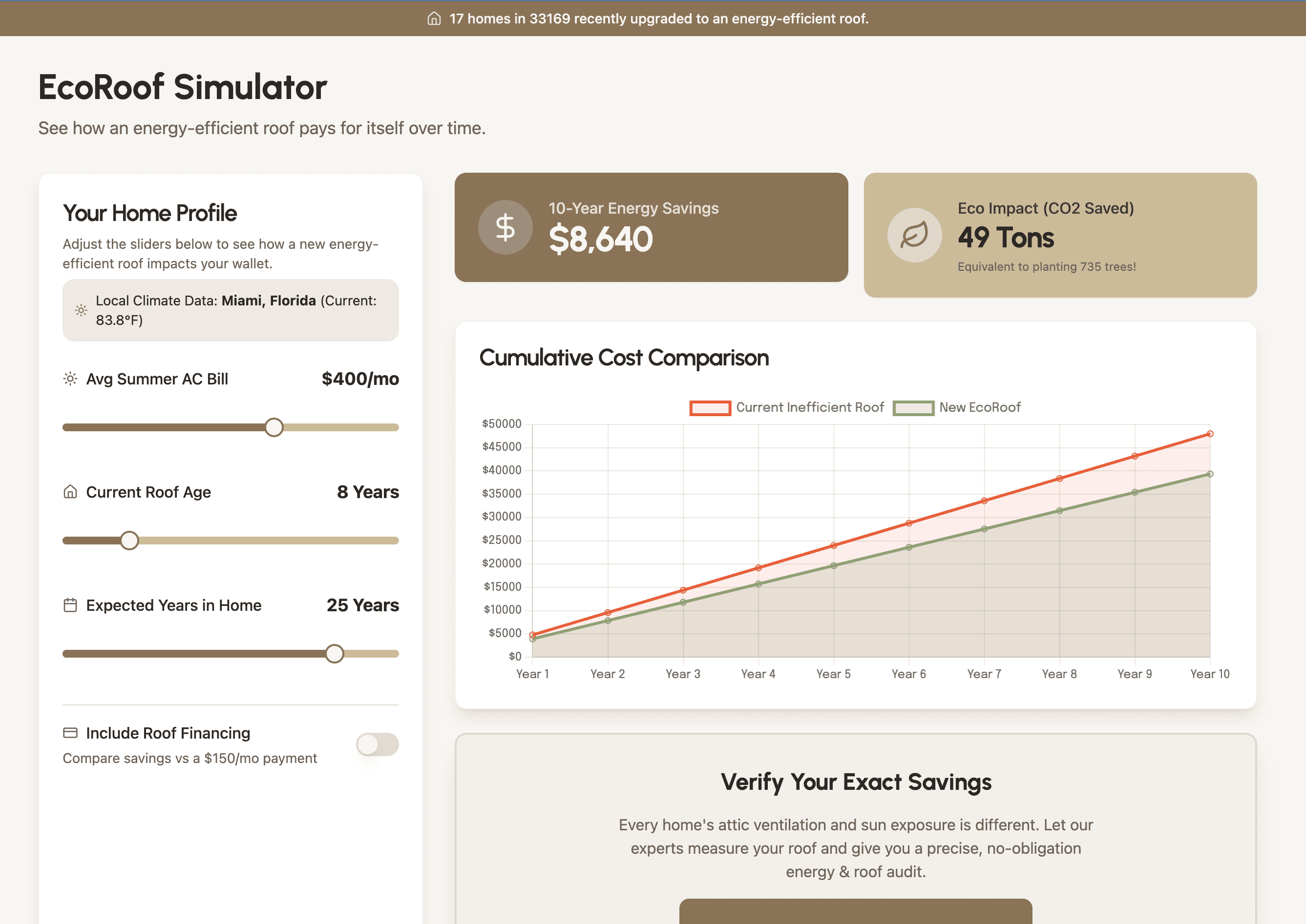 EcoRoof ROI & Energy Simulator screenshot