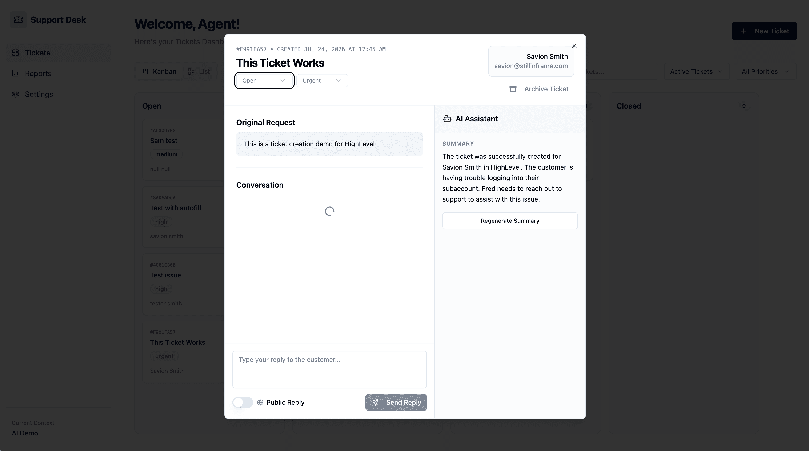 Smart Support Ticket System screenshot